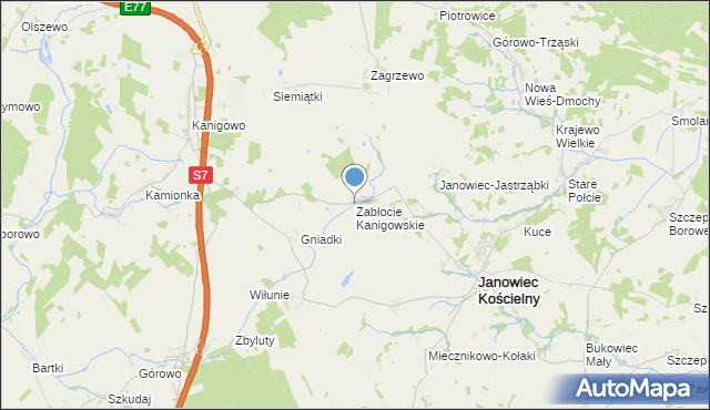 mapa Zabłocie Kanigowskie, Zabłocie Kanigowskie na mapie Targeo